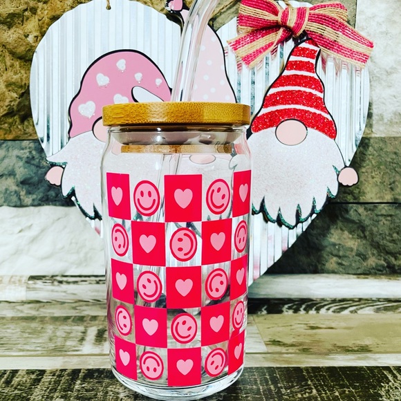 Checkered  Glass Can - Picture 1 of 3